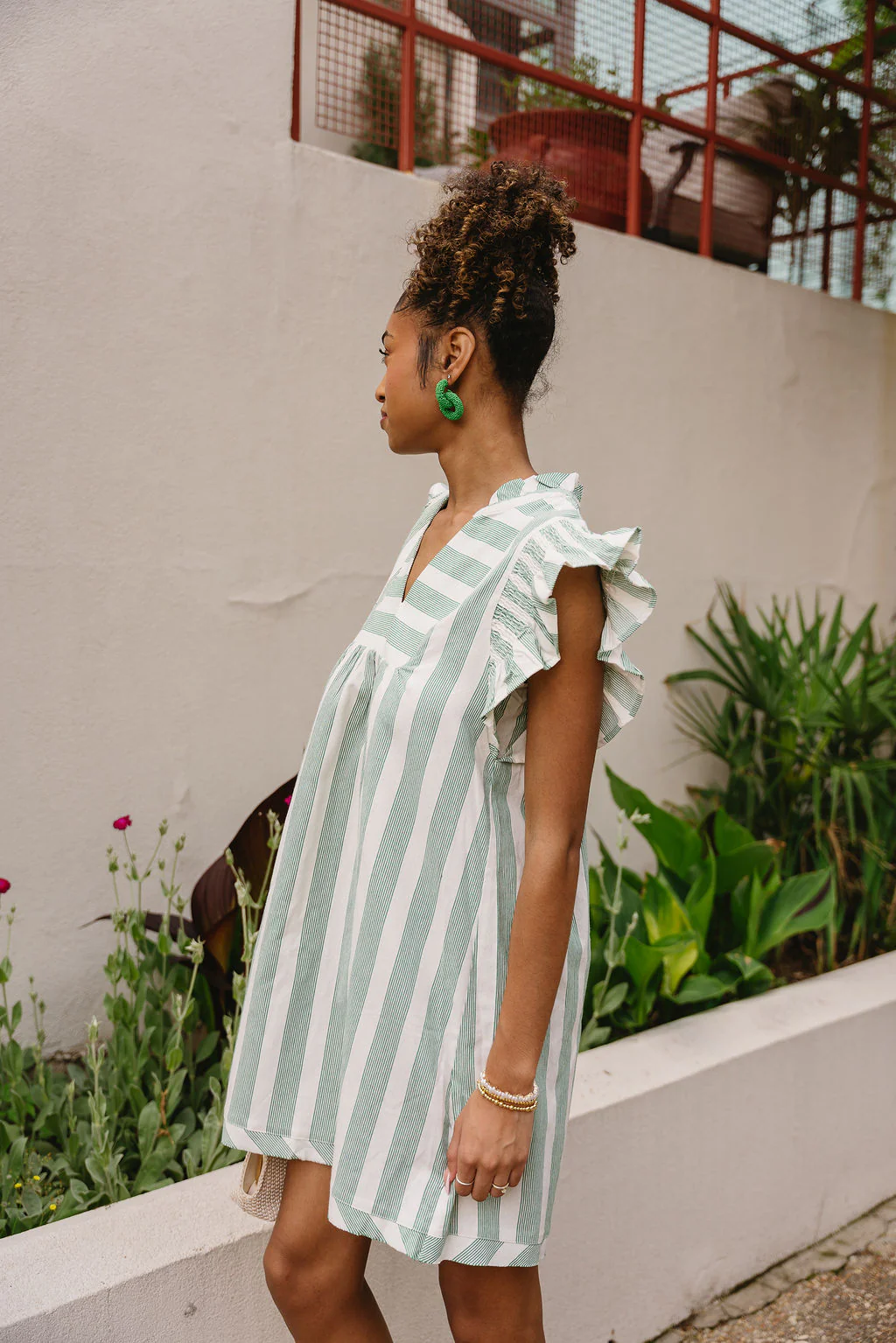 Kayla Green & Cream Striped Ruffle Mini Dress - Image 5