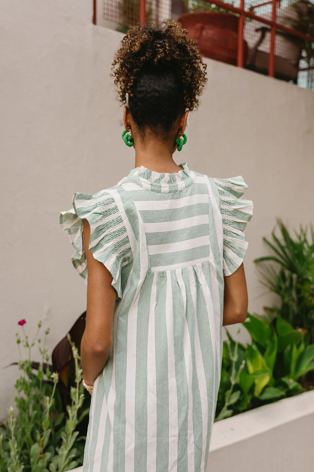 Kayla Green & Cream Striped Ruffle Mini Dress - Image 6