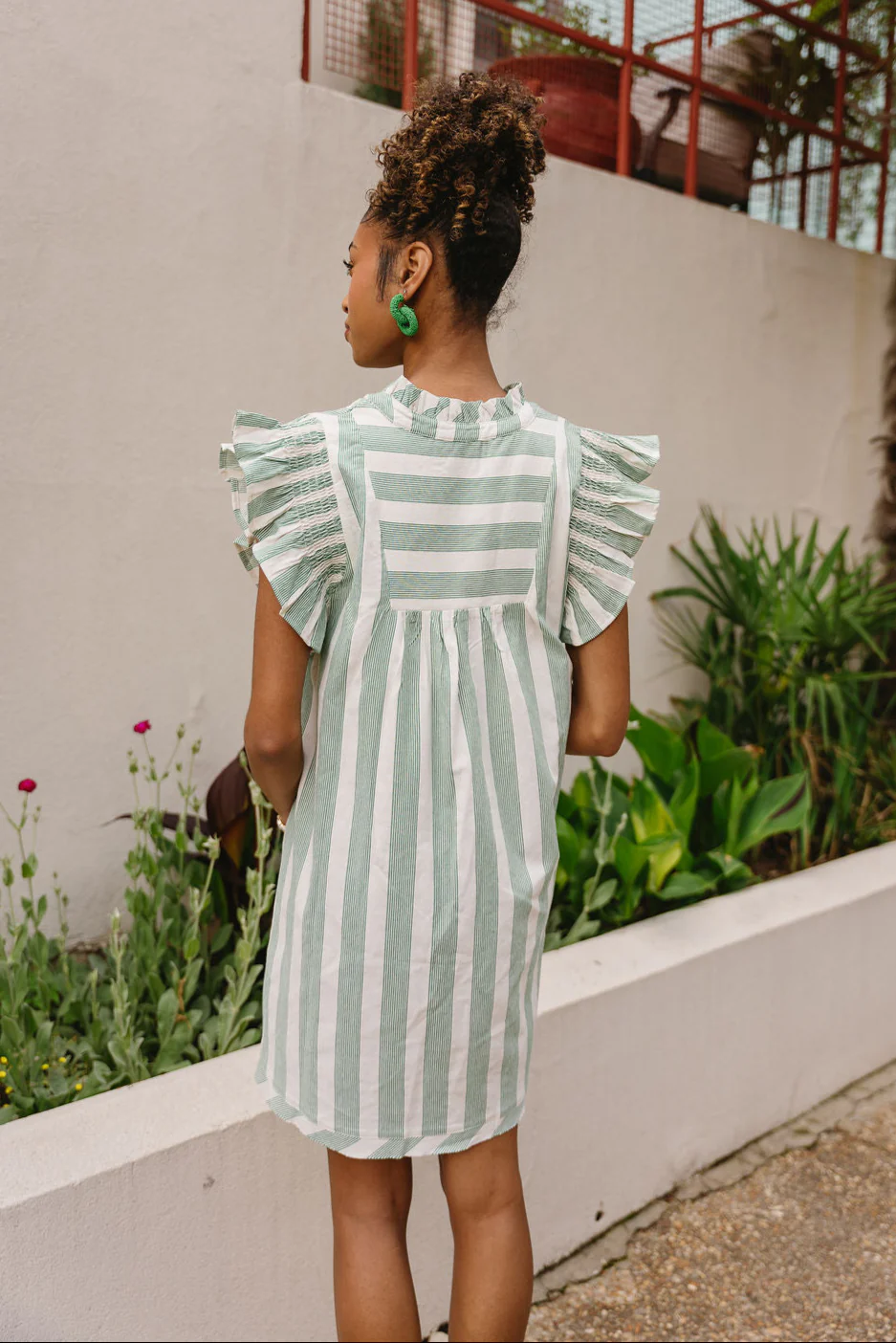Kayla Green & Cream Striped Ruffle Mini Dress - Image 7