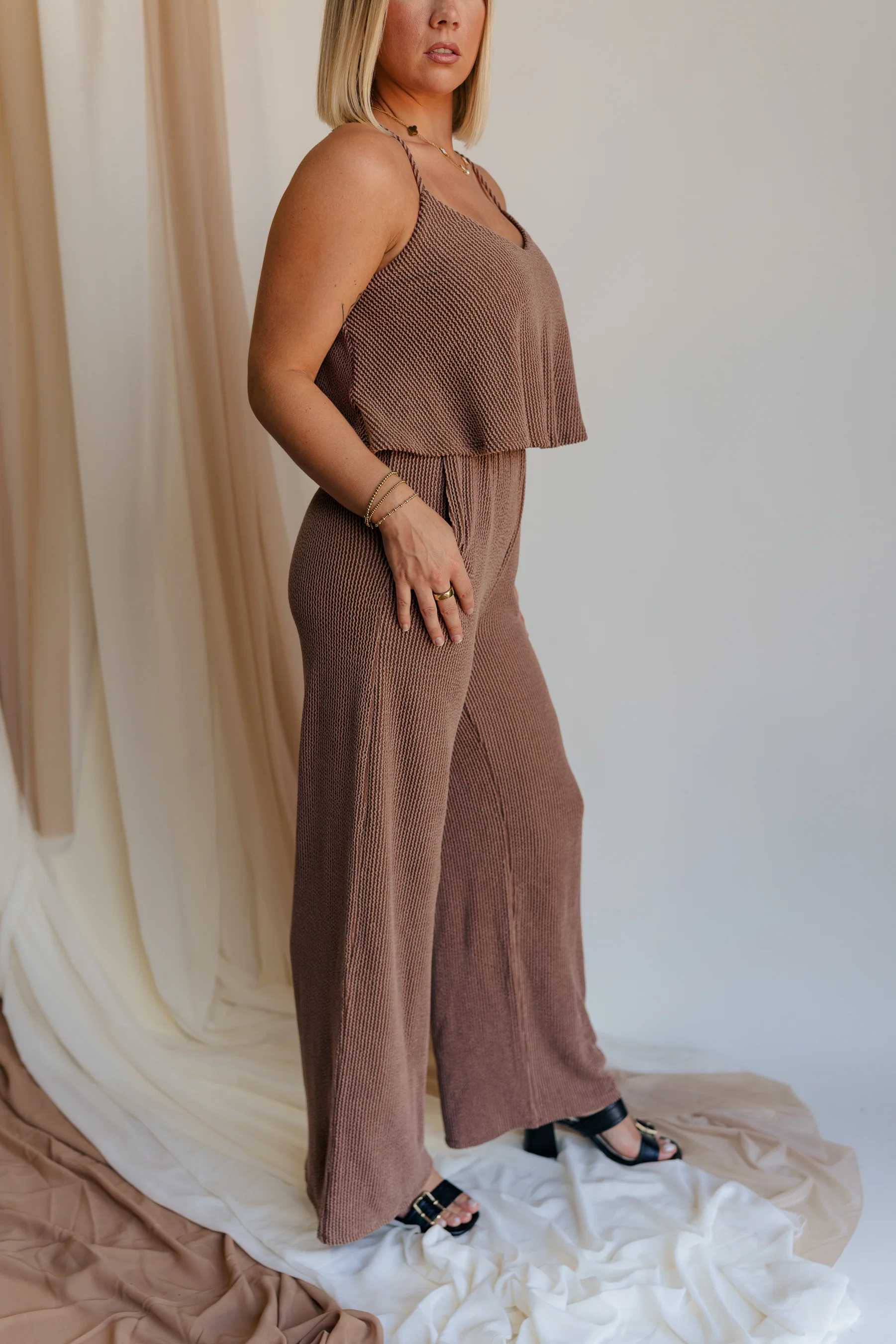 Kaylee Brown Ribbed Jumpsuit - Image 2