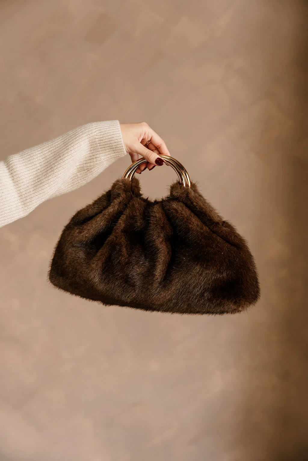Keala Brown Faux Fur Purse
