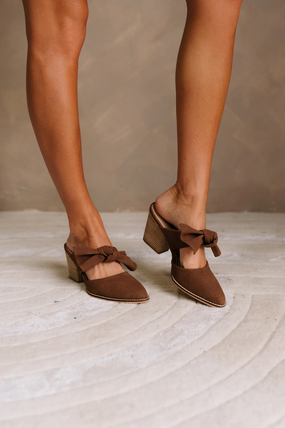 Keira Mocha Bow Mule Heels - Image 3