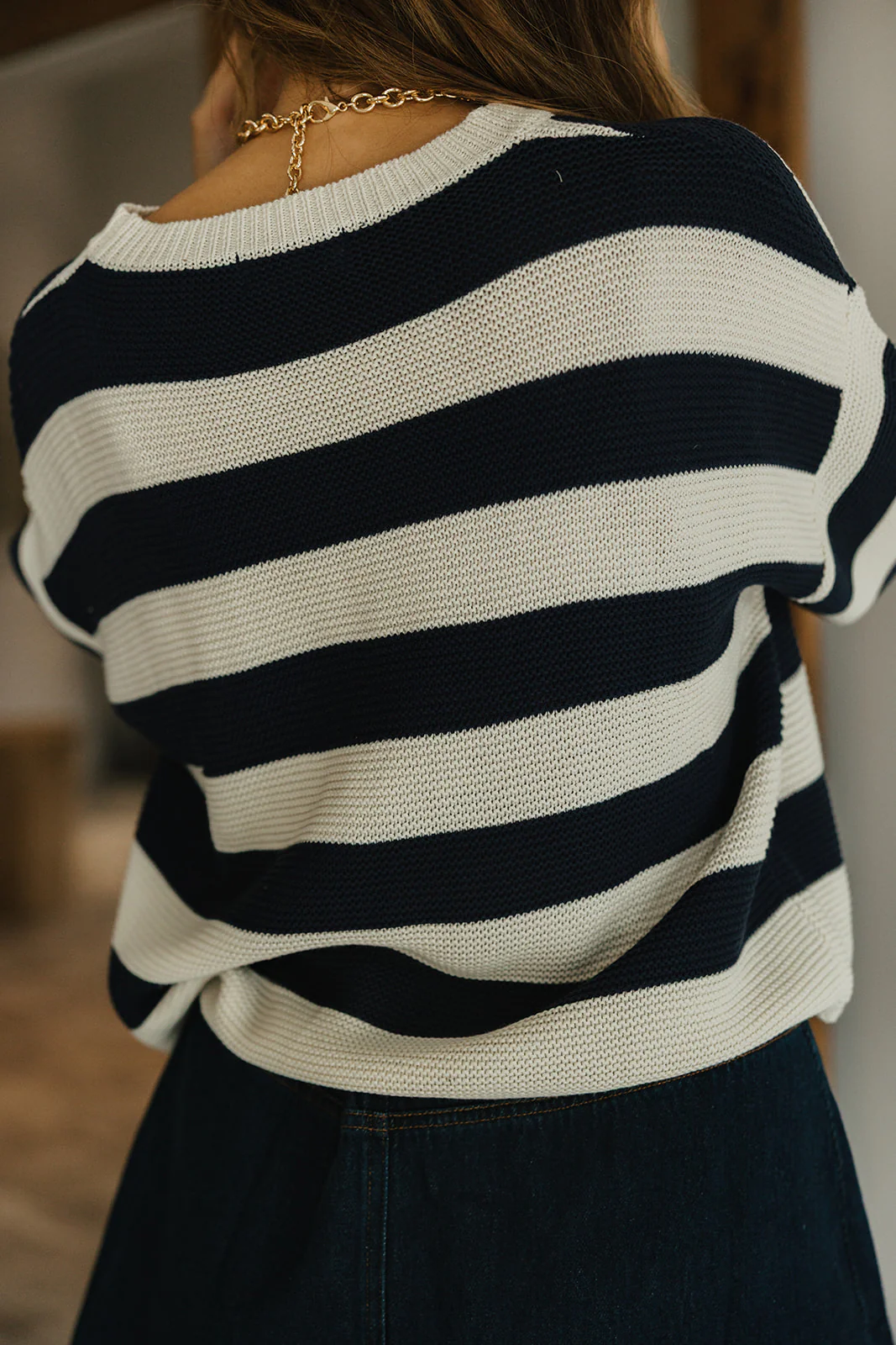 Kelcie Navy & Cream Striped Sweater - Image 9