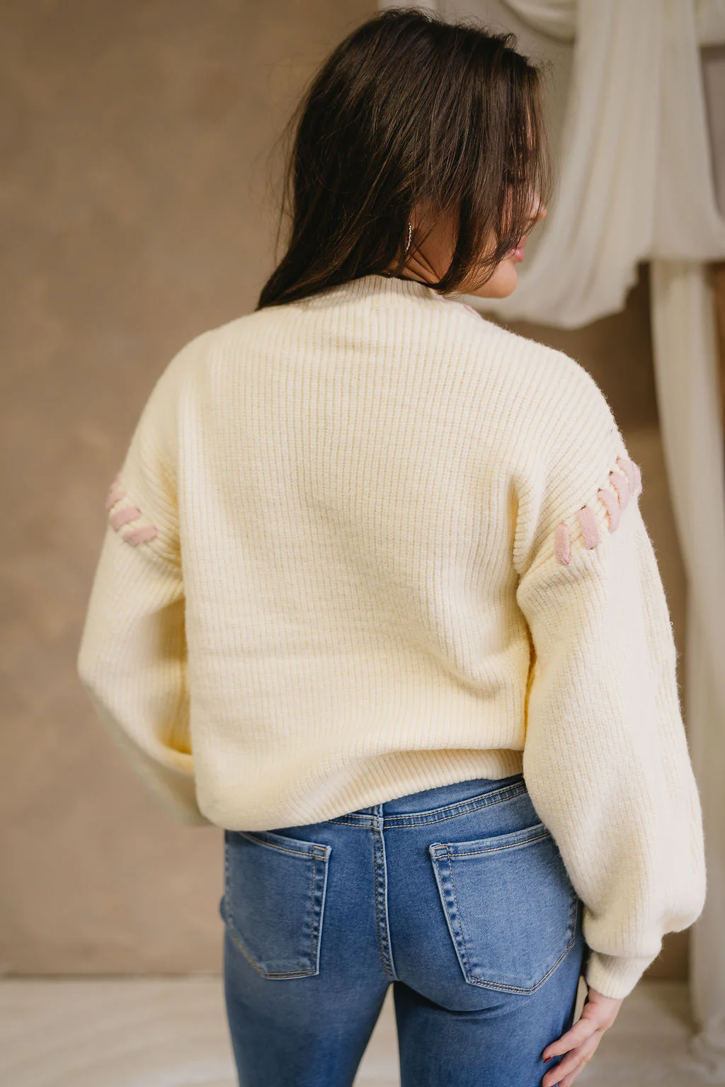 Kellie Cream & Pink Laced Bow Sweater - Image 6