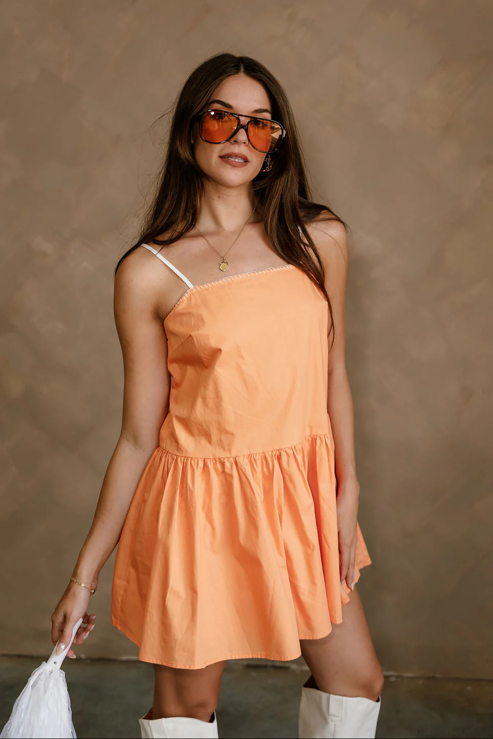 Kelly Orange Drop Waist Sleeveless Mini Dress - Image 3
