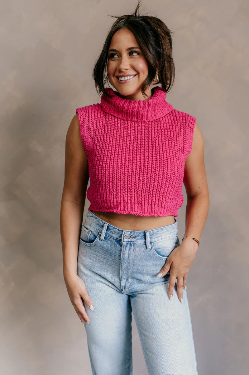 Kelly Pink Cropped Turtleneck Sweater