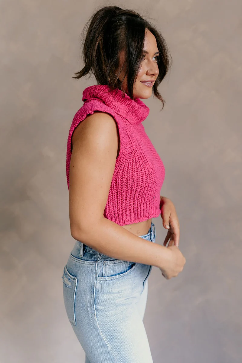 Kelly Pink Cropped Turtleneck Sweater - Image 4