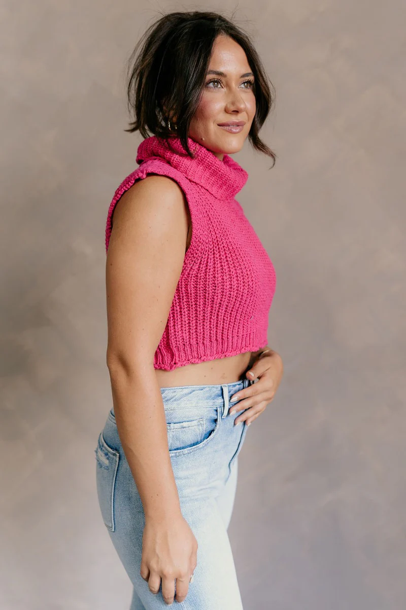 Kelly Pink Cropped Turtleneck Sweater - Image 5