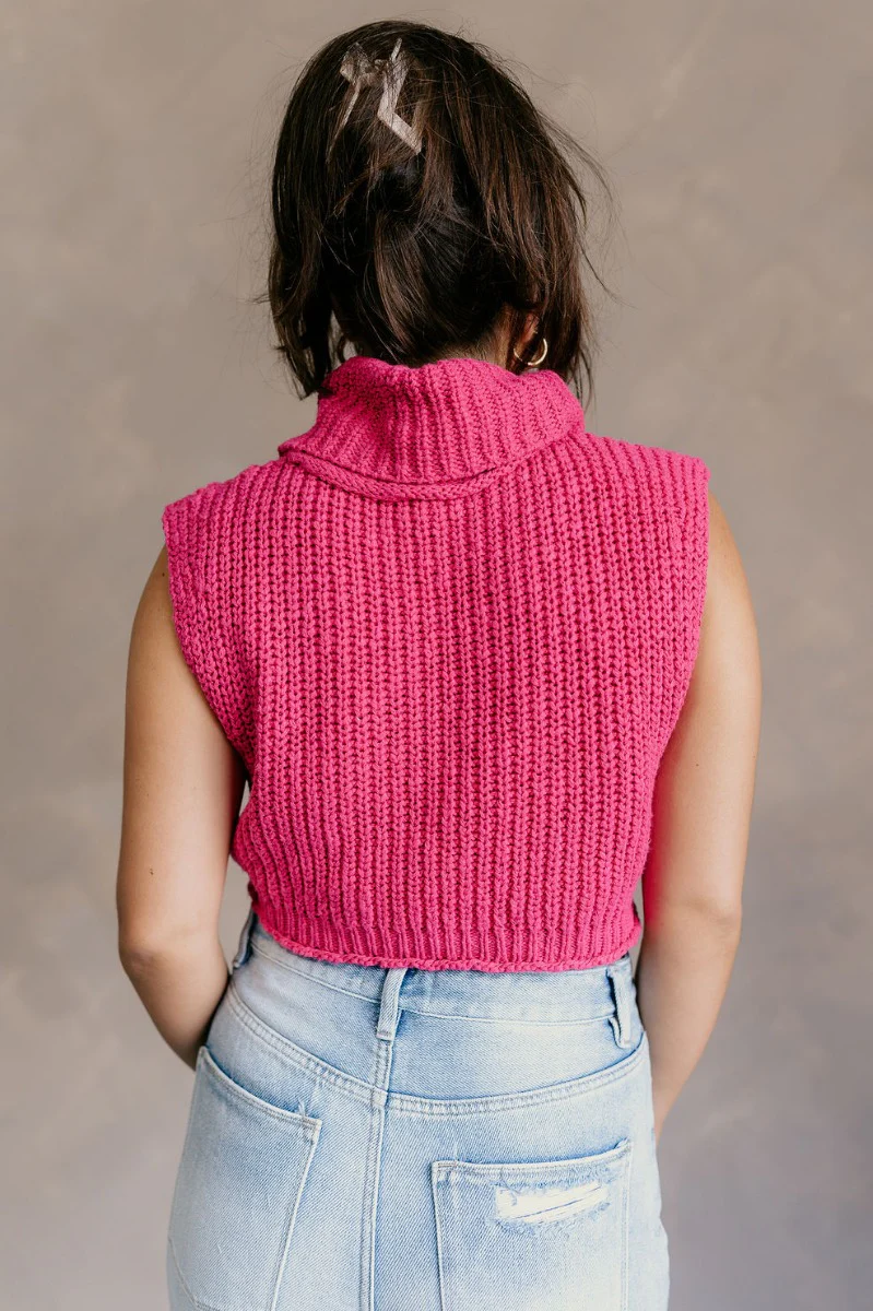 Kelly Pink Cropped Turtleneck Sweater - Image 6