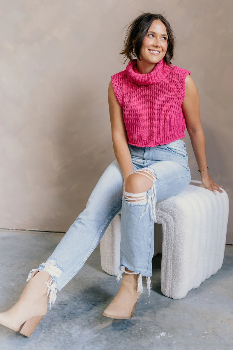 Kelly Pink Cropped Turtleneck Sweater - Image 7
