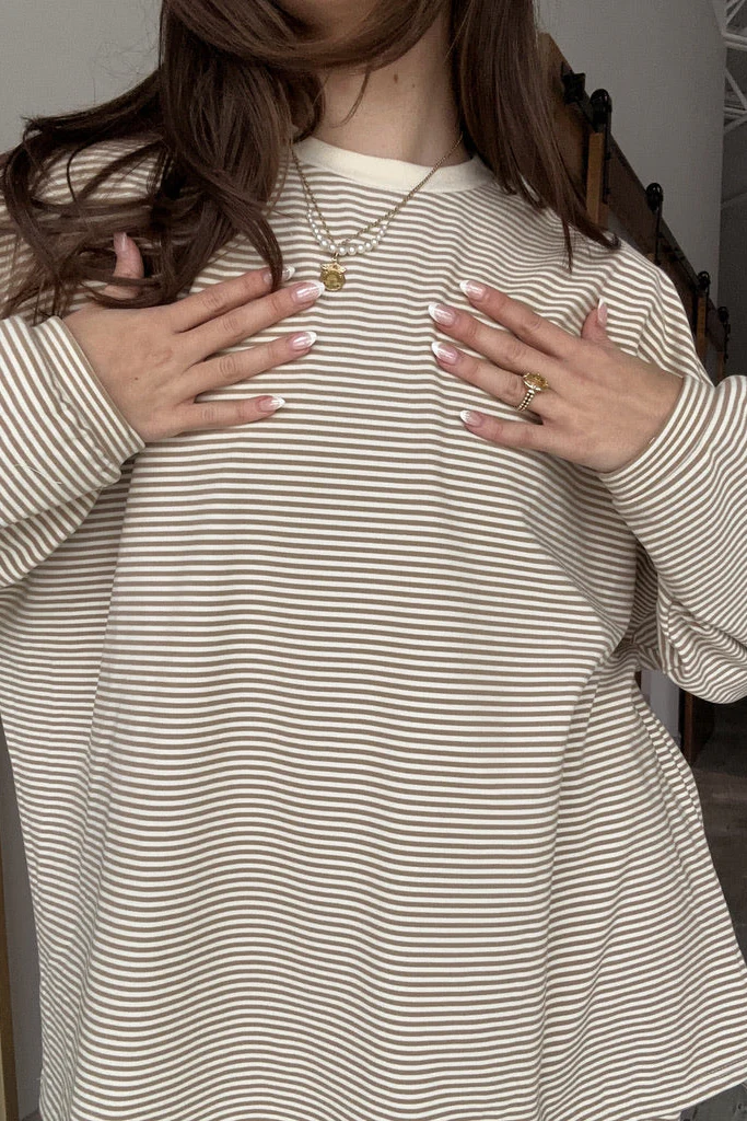 Kellyn Beige Stripe Long Sleeve Top - Image 3