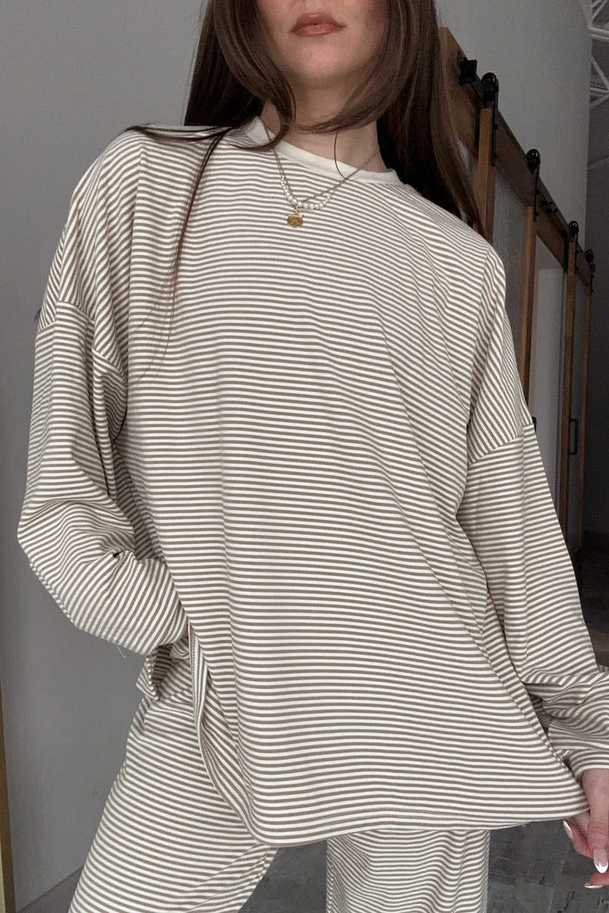 Kellyn Beige Stripe Long Sleeve Top - Image 5