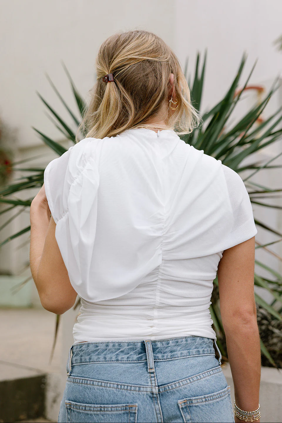 Kendall Off White Ruched Cape Top - Image 4