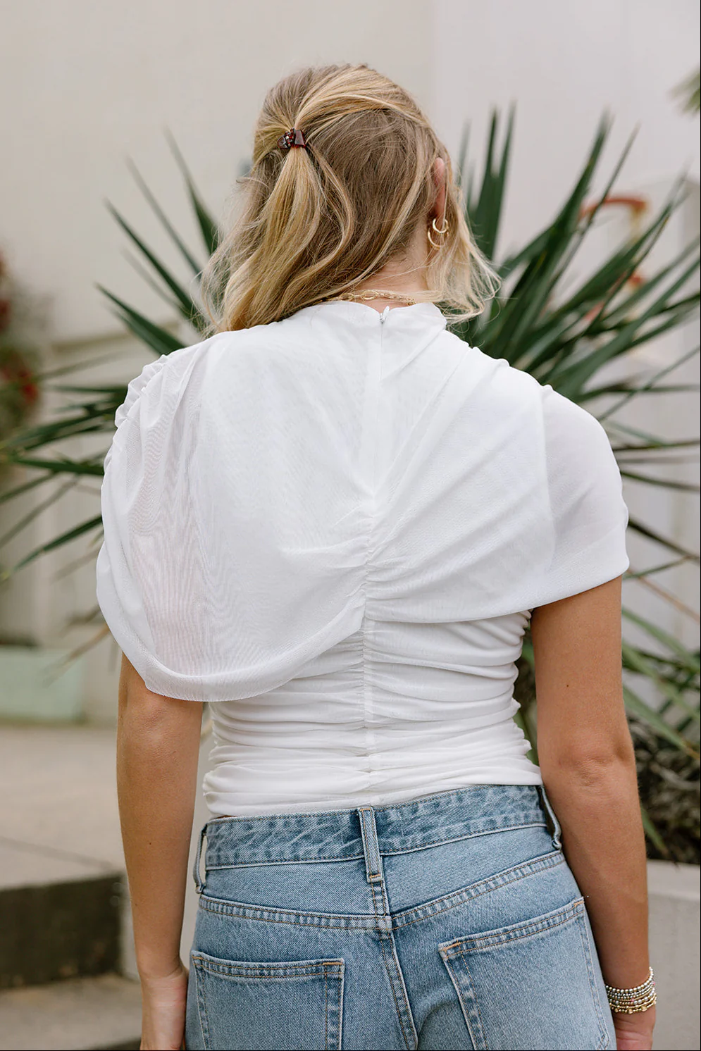 Kendall Off White Ruched Cape Top - Image 7