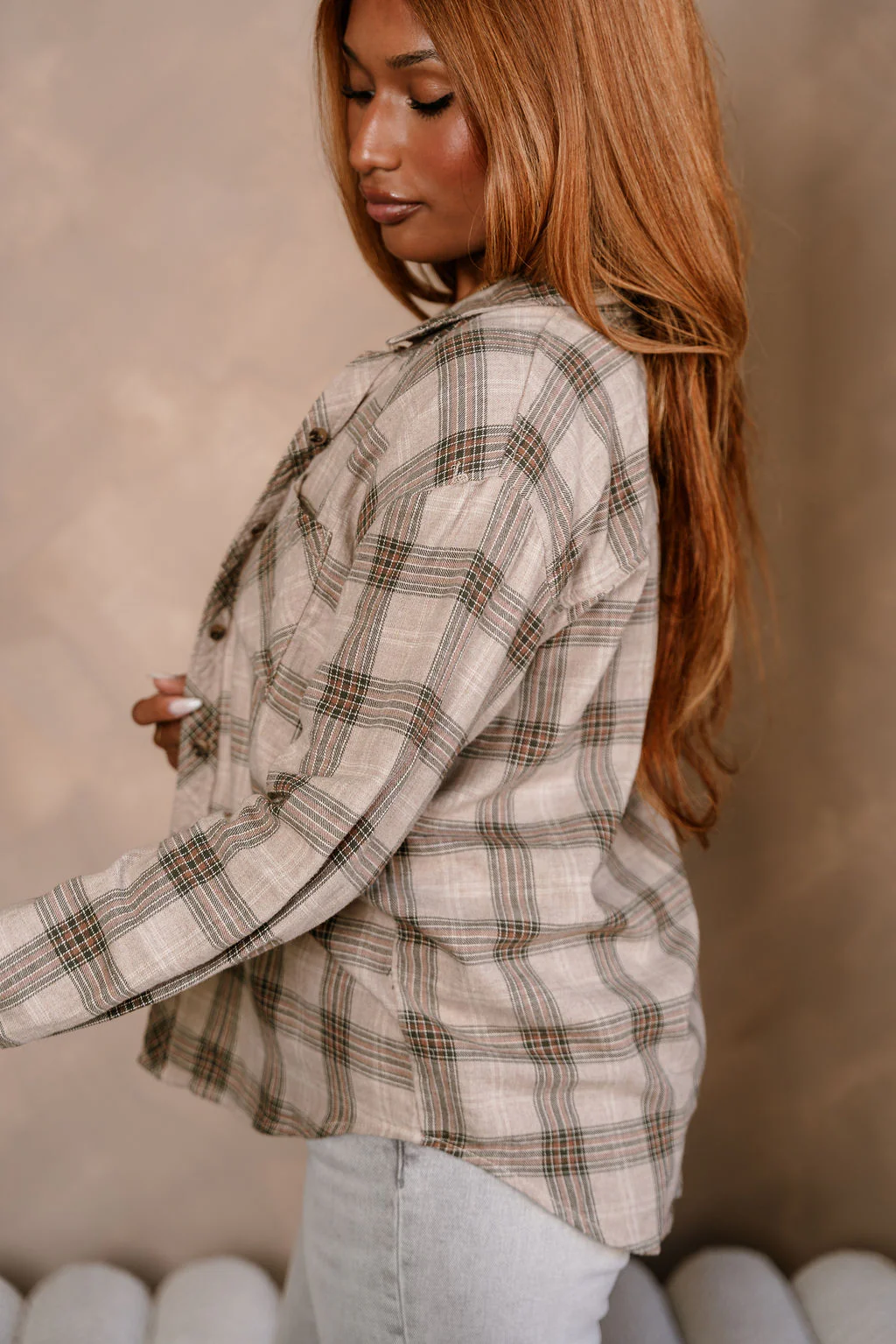 Kendall Taupe Multi Plaid Button-Up Top - Image 3