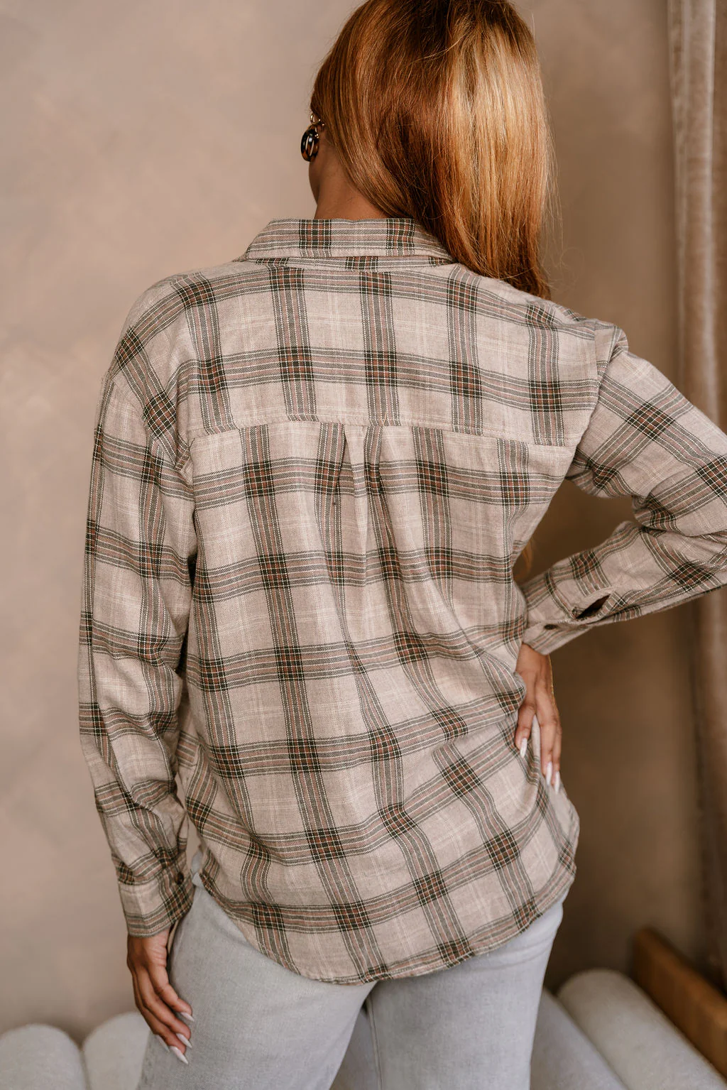 Kendall Taupe Multi Plaid Button-Up Top - Image 4