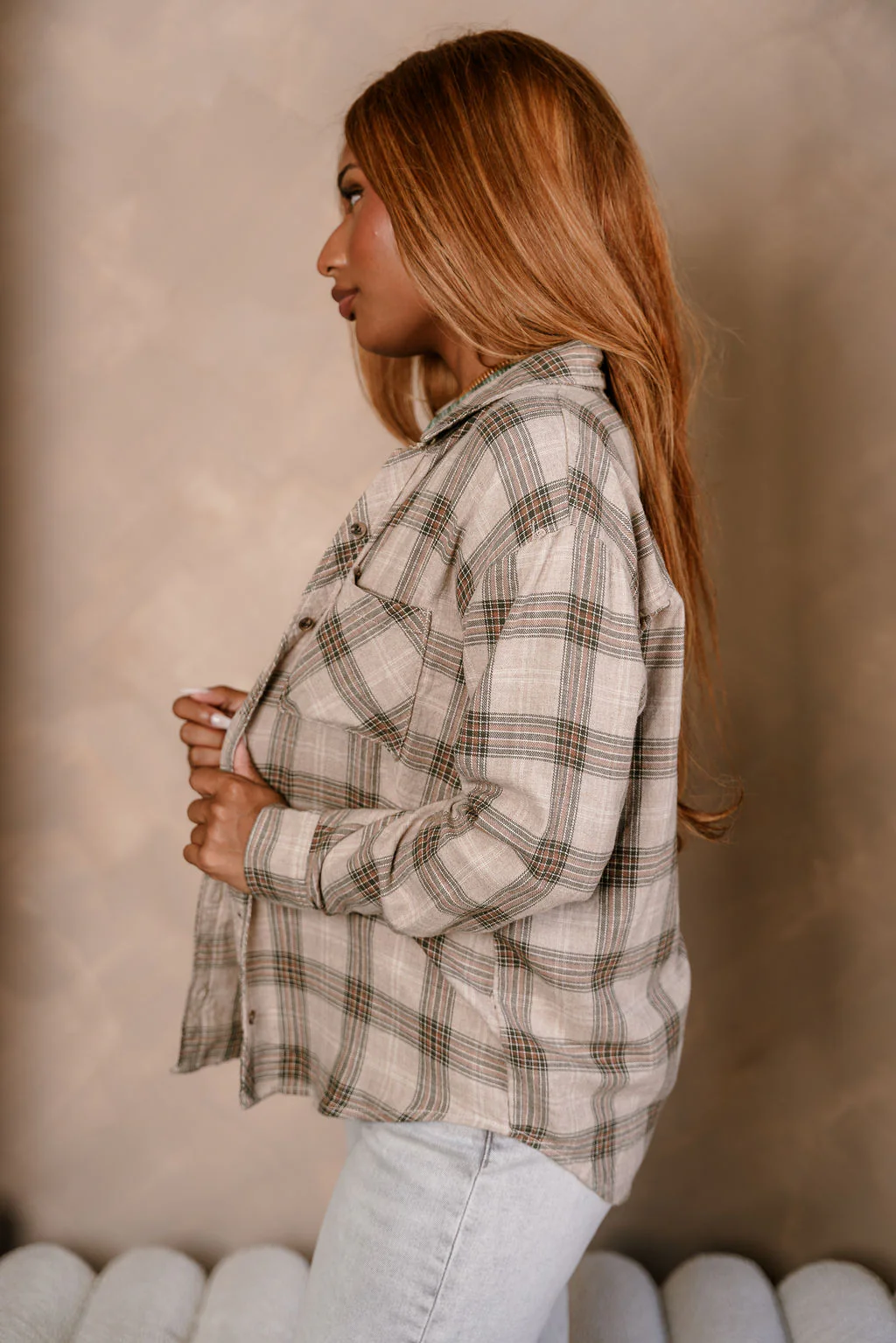 Kendall Taupe Multi Plaid Button-Up Top - Image 6