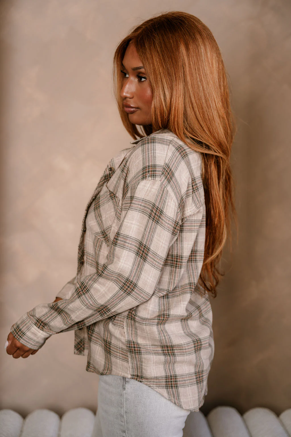 Kendall Taupe Multi Plaid Button-Up Top - Image 7
