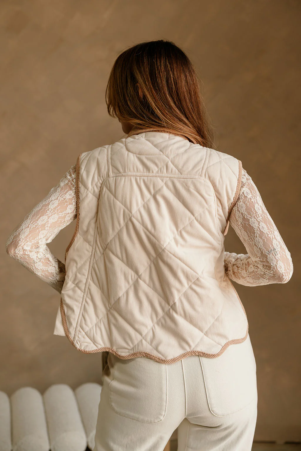 Kendra Beige & Camel Scallop Vest - Image 4