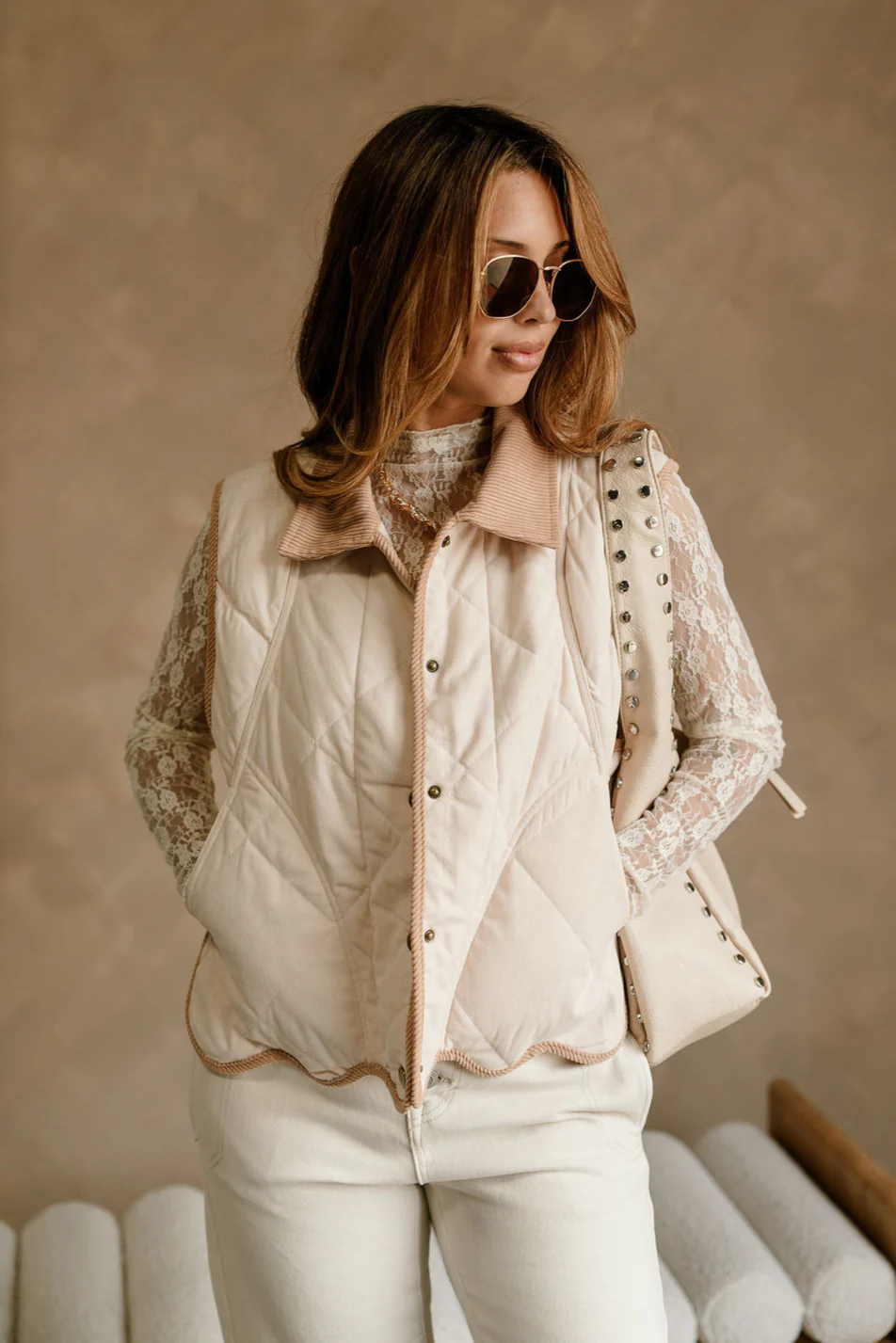 Kendra Beige & Camel Scallop Vest - Image 5