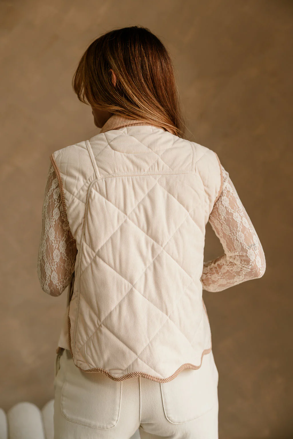 Kendra Beige & Camel Scallop Vest - Image 7