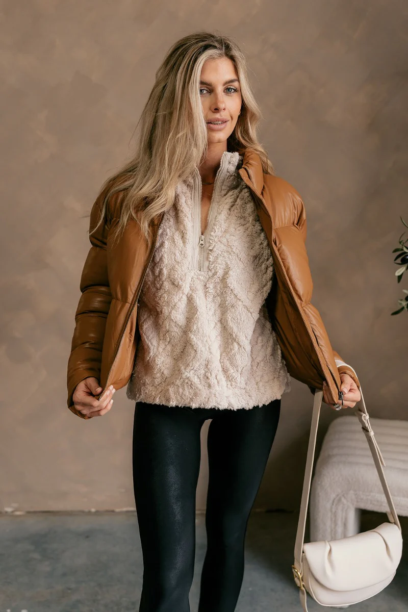 Kendra Brown Faux Leather Puffer Jacket - Image 2