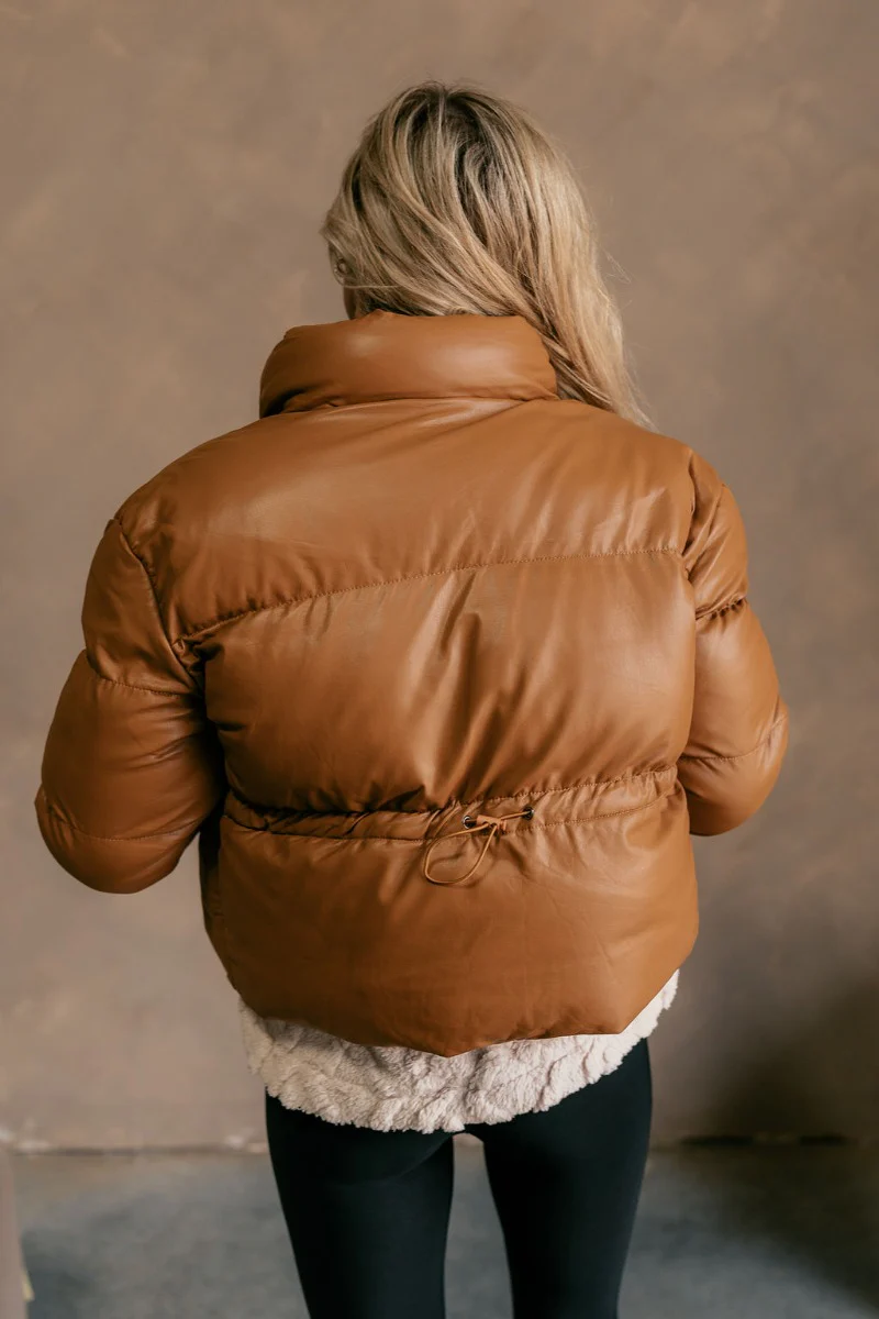 Kendra Brown Faux Leather Puffer Jacket - Image 5