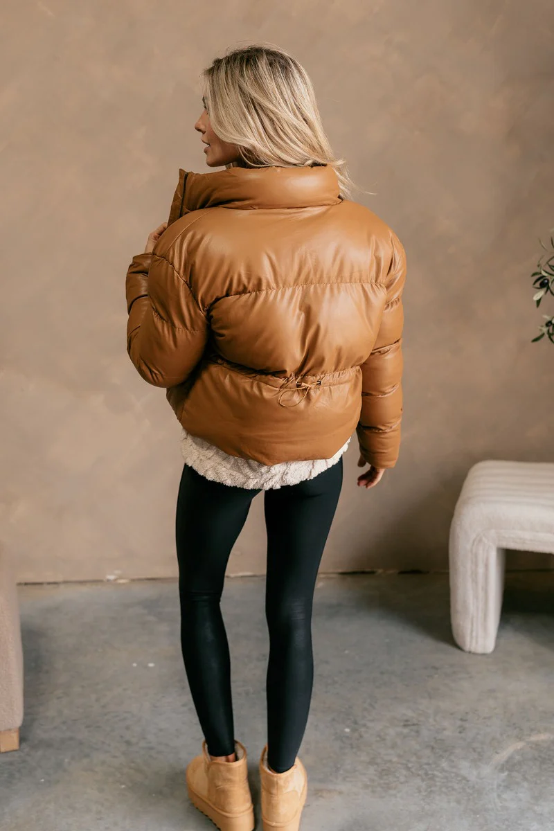 Kendra Brown Faux Leather Puffer Jacket - Image 6