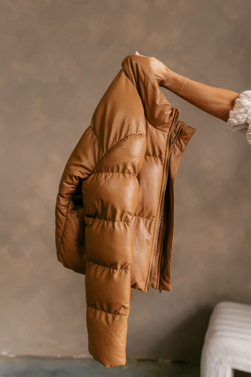 Kendra Brown Faux Leather Puffer Jacket - Image 7
