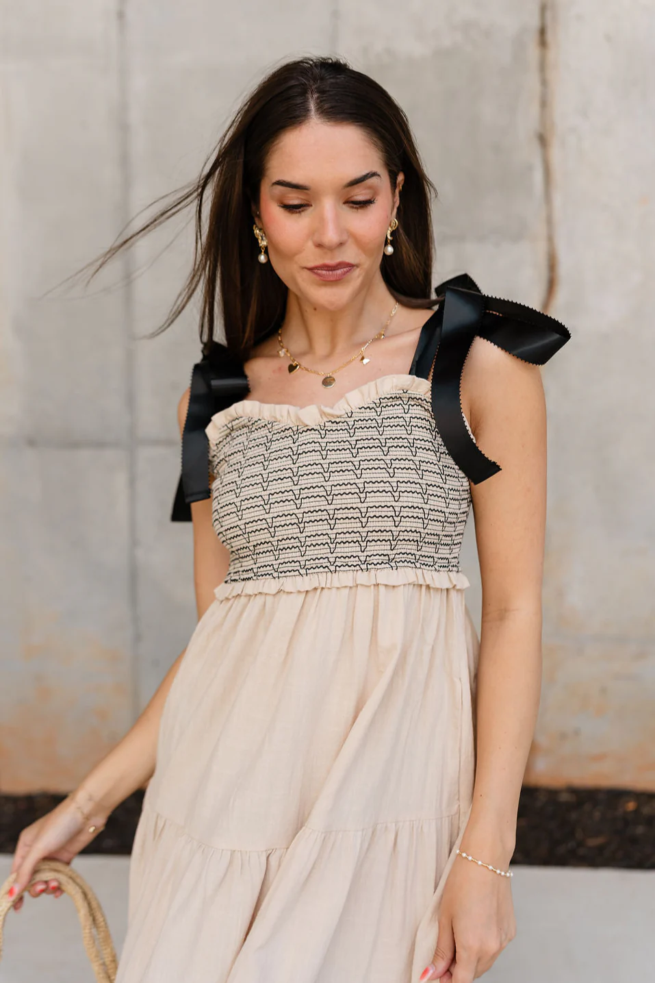 Kendra Taupe & Black Tie Strap Maxi Dress - Image 3