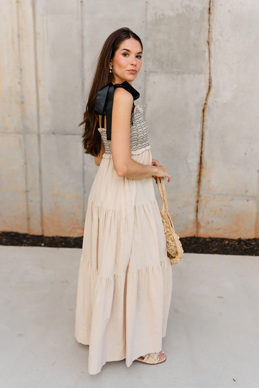 Kendra Taupe & Black Tie Strap Maxi Dress - Image 6
