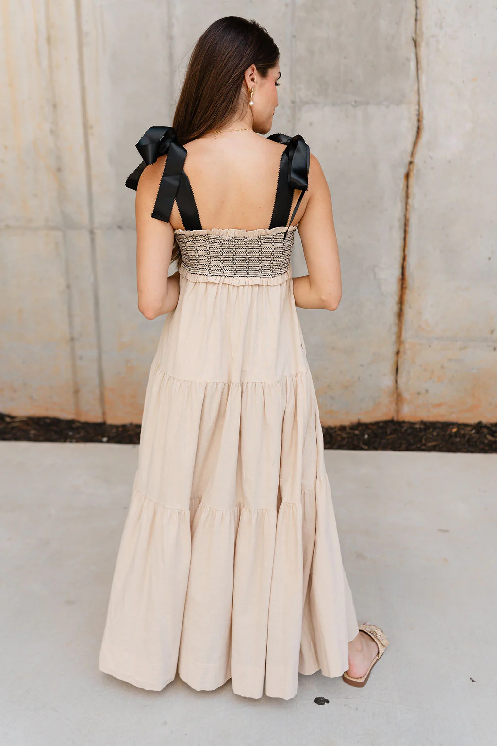 Kendra Taupe & Black Tie Strap Maxi Dress - Image 7