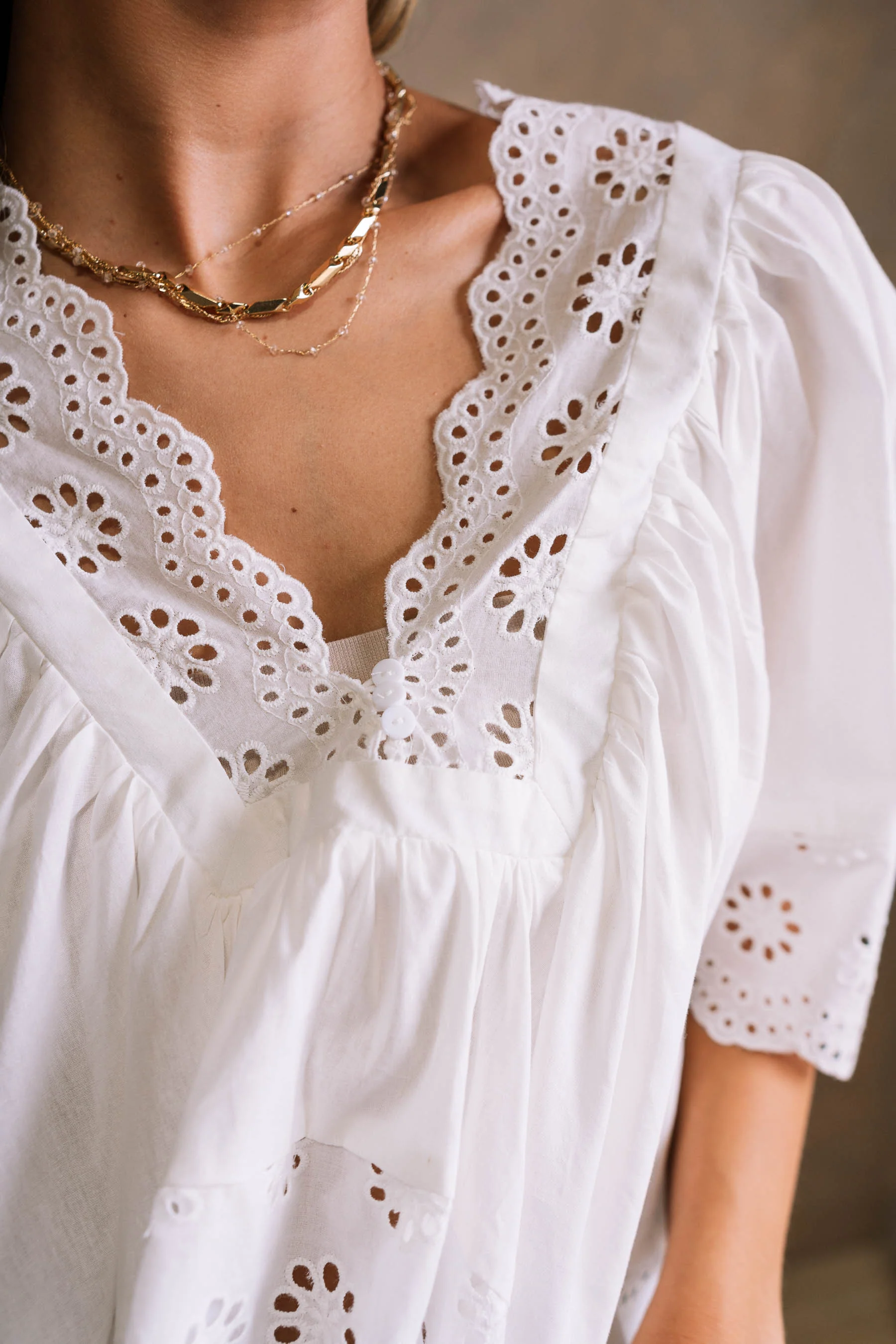 Kennedi White Eyelet Scalloped Short Sleeve Top - Image 2