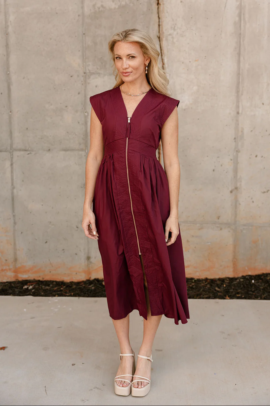 Kennedi Wine Zip-Up Midi Dress - Image 2