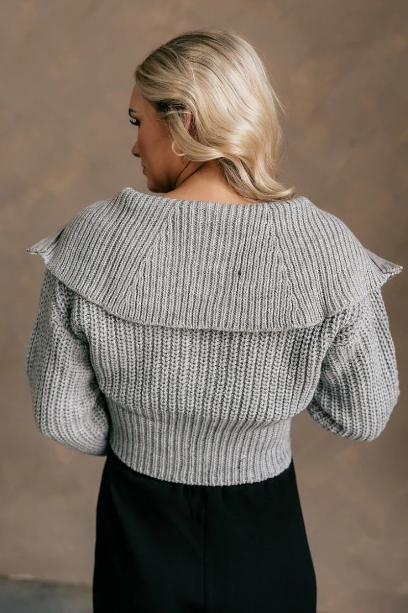 Kennedy Grey Knit Zip-Up Long Sleeve Sweater - Image 8