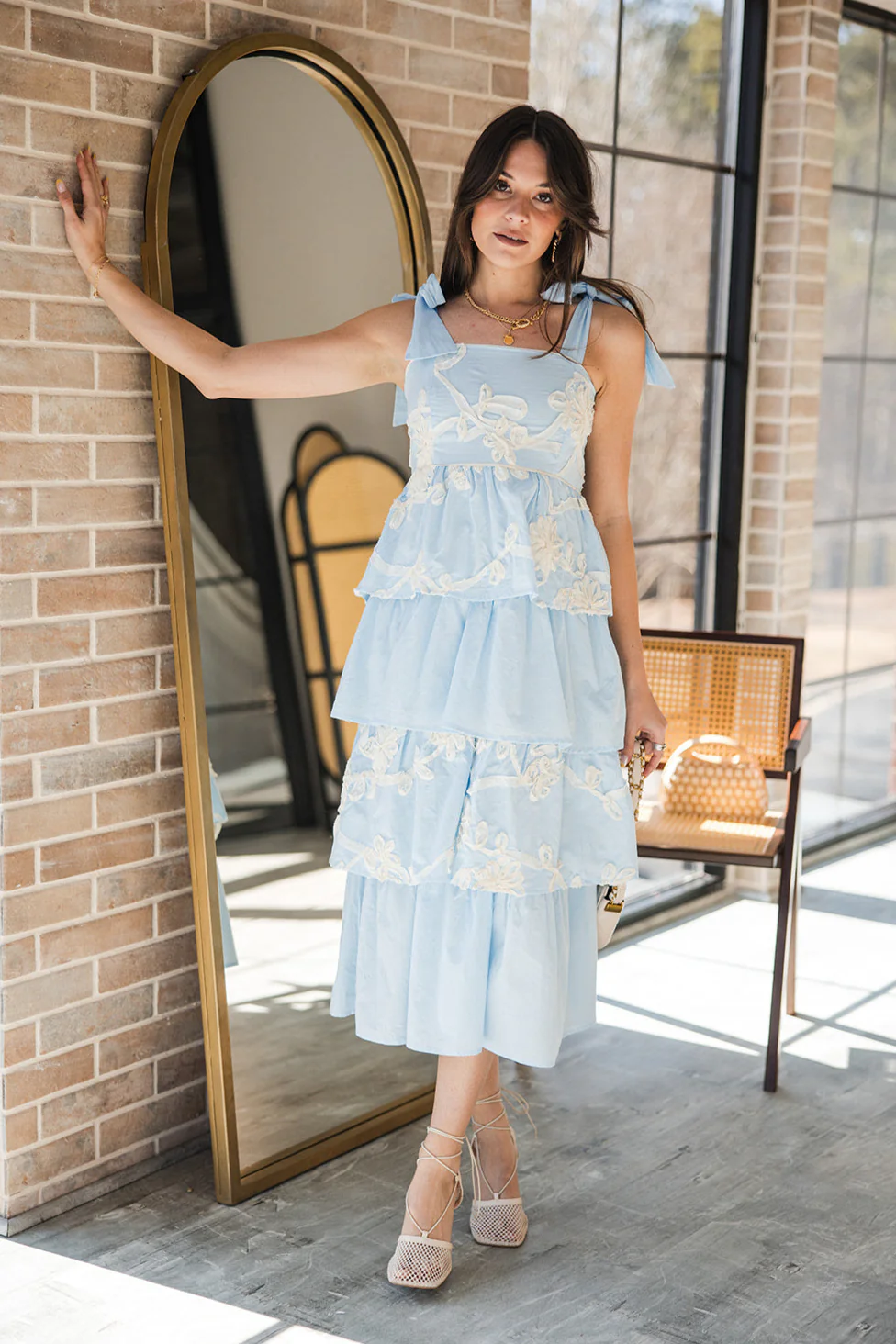 Kennedy Light Blue & Cream Floral Tiered Midi Dress - Image 5