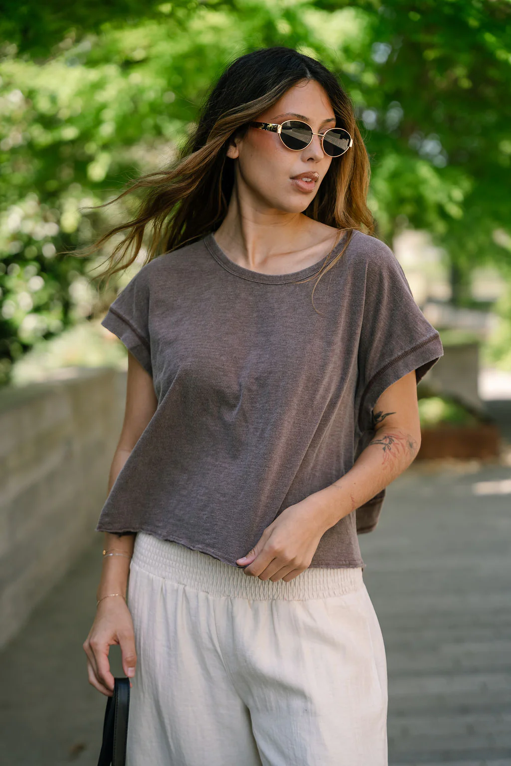 Kennedy Washed Brown Open Back Tee - Image 5