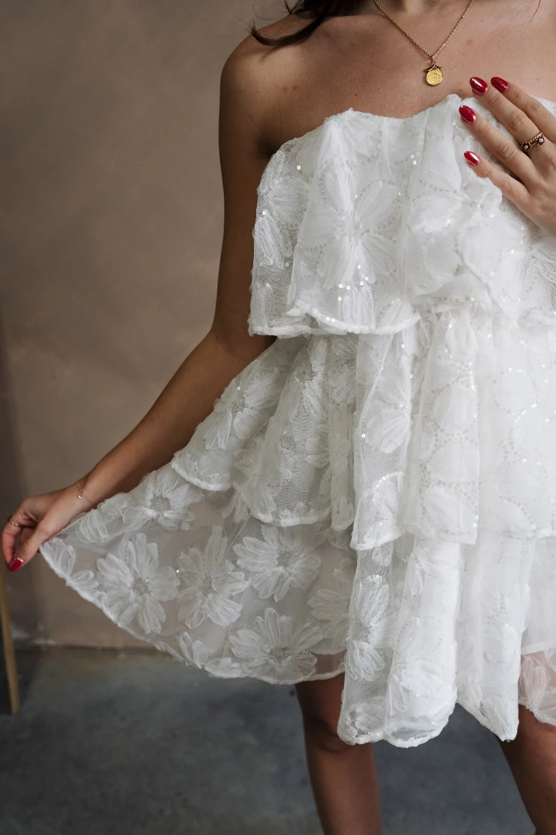 Kensley White Floral & Sequin Strapless Mini Dress - Image 4