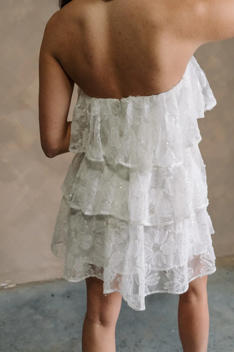 Kensley White Floral & Sequin Strapless Mini Dress - Image 7