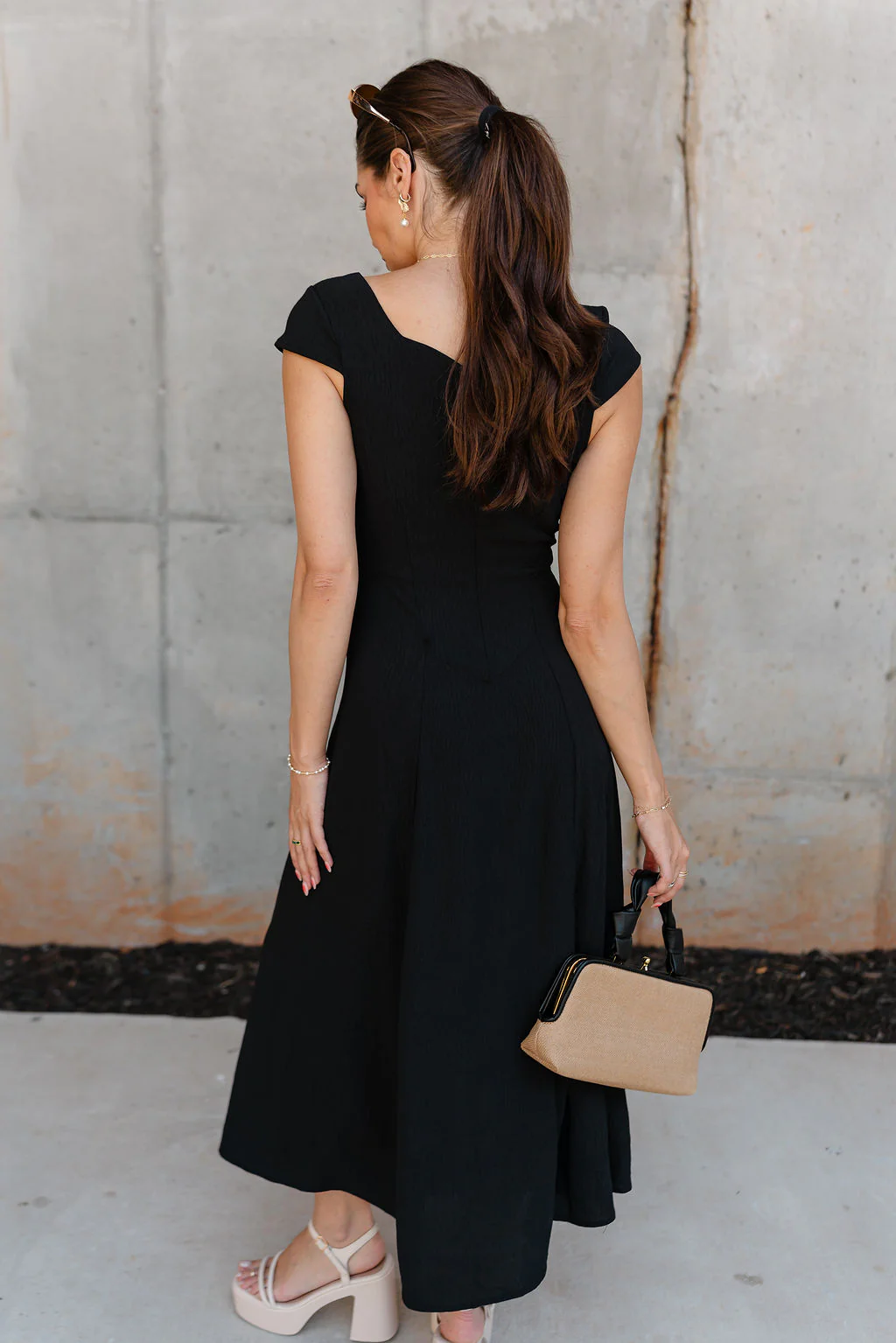 Keria Black Slit Midi Dress - Image 10