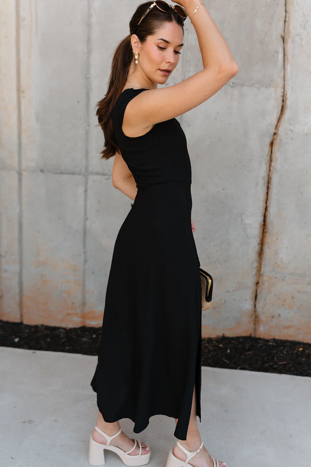 Keria Black Slit Midi Dress - Image 3