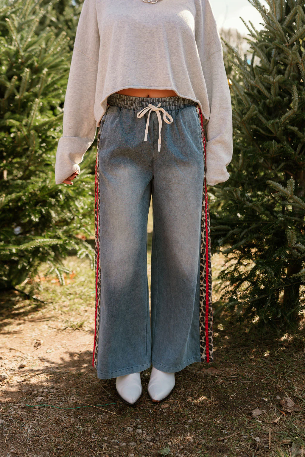 Khloe Cheetah & Red Denim Wide Leg Jeans - Image 3
