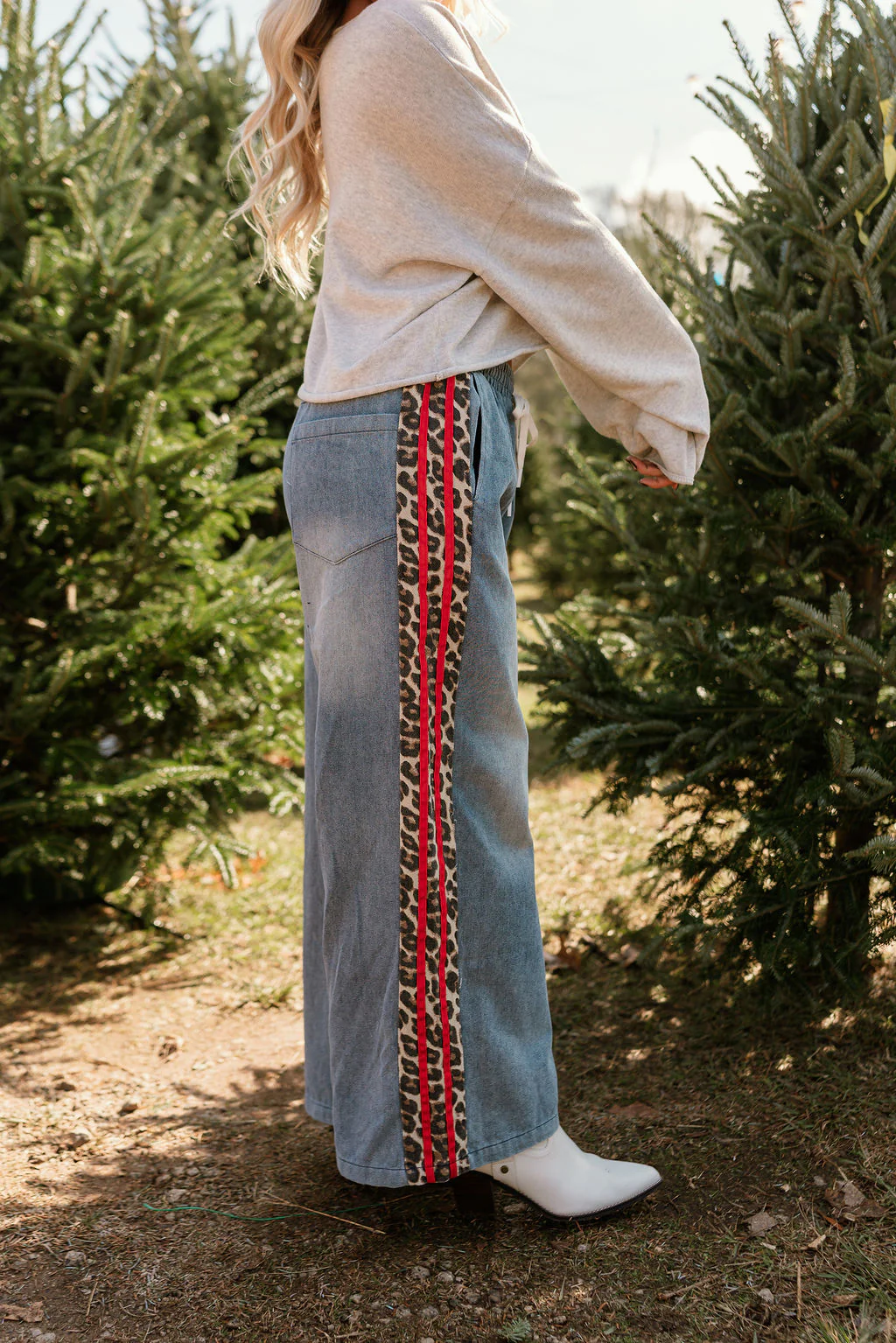 Khloe Cheetah & Red Denim Wide Leg Jeans - Image 6