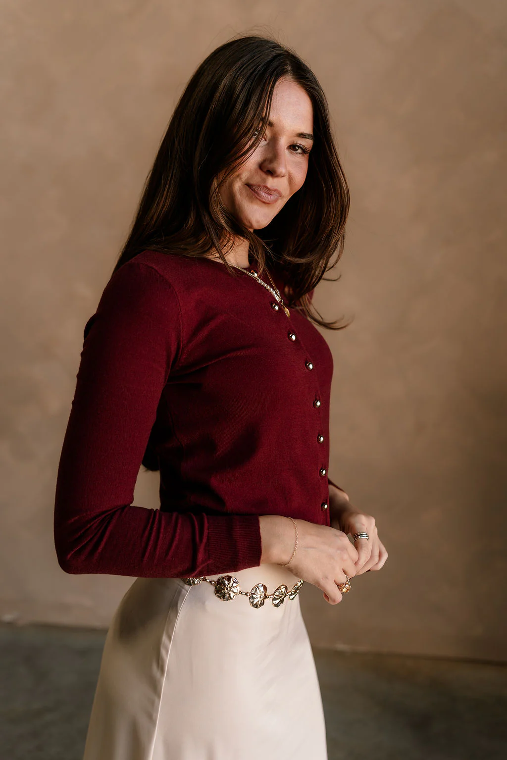 Kiara Burgundy & Gold Button-Up Cardigan - Image 6