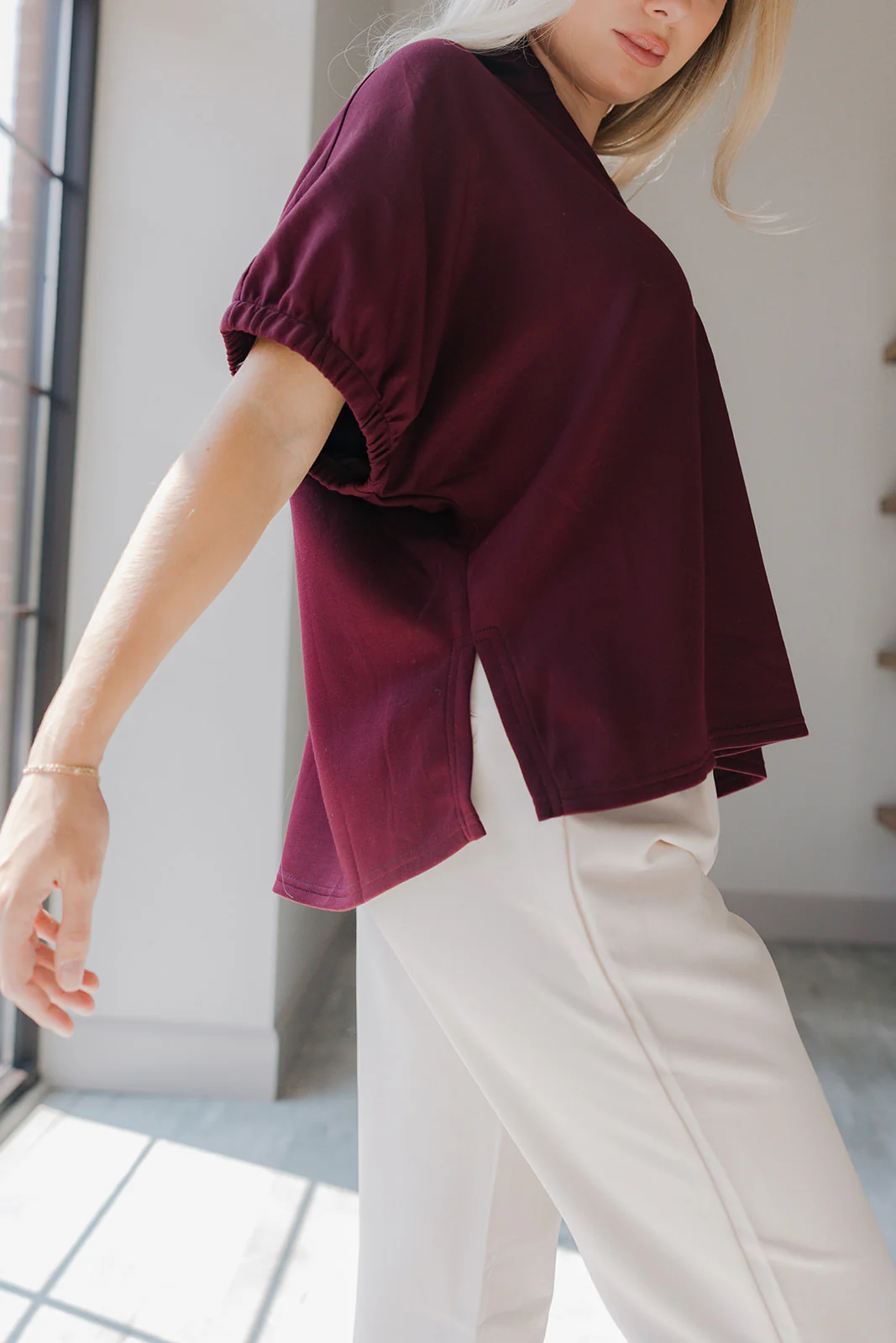Kiara Deep Burgundy Short Sleeve Top - Image 7