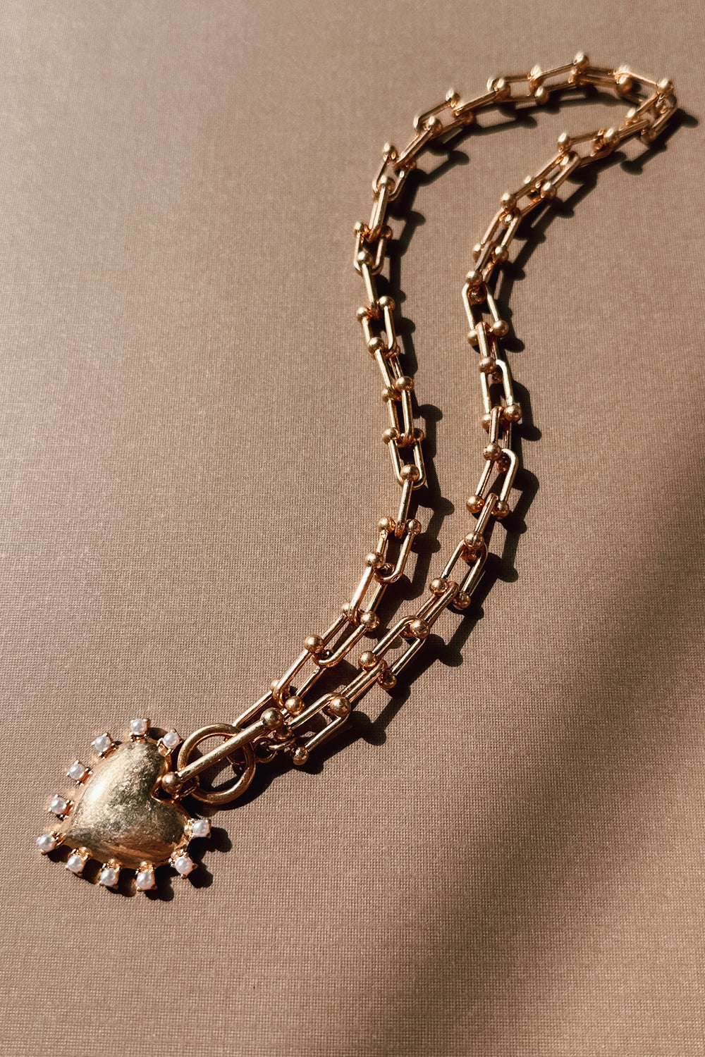 Kiara Gold Brushed Chain & Heart Necklace