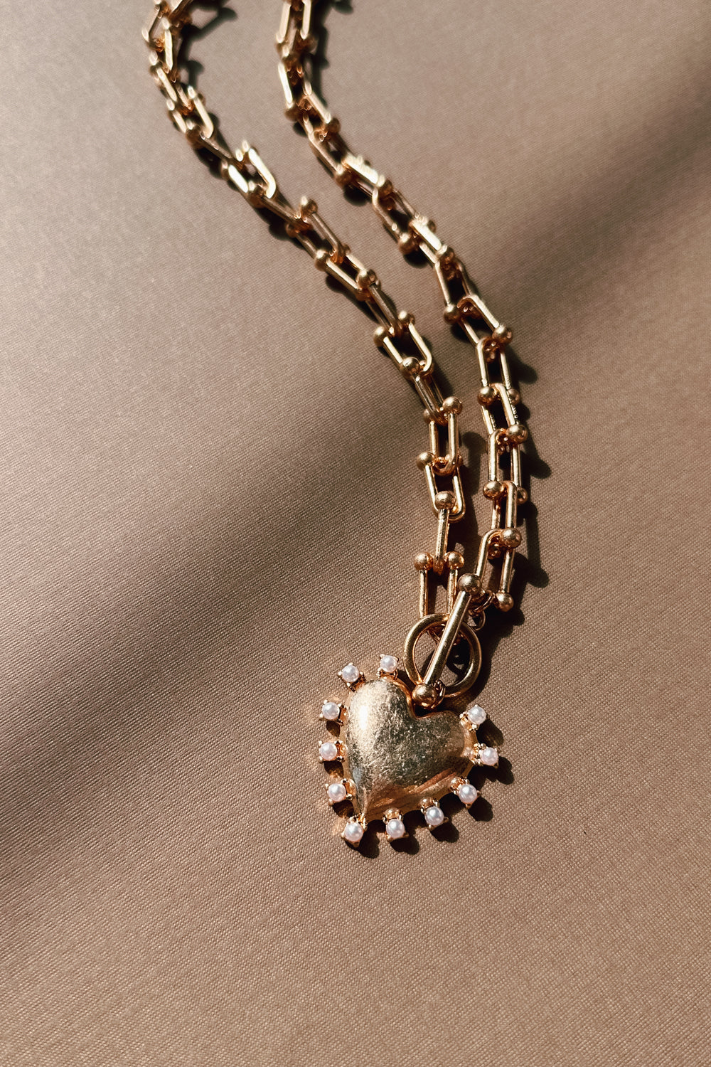 Kiara Gold Brushed Chain & Heart Necklace - Image 2
