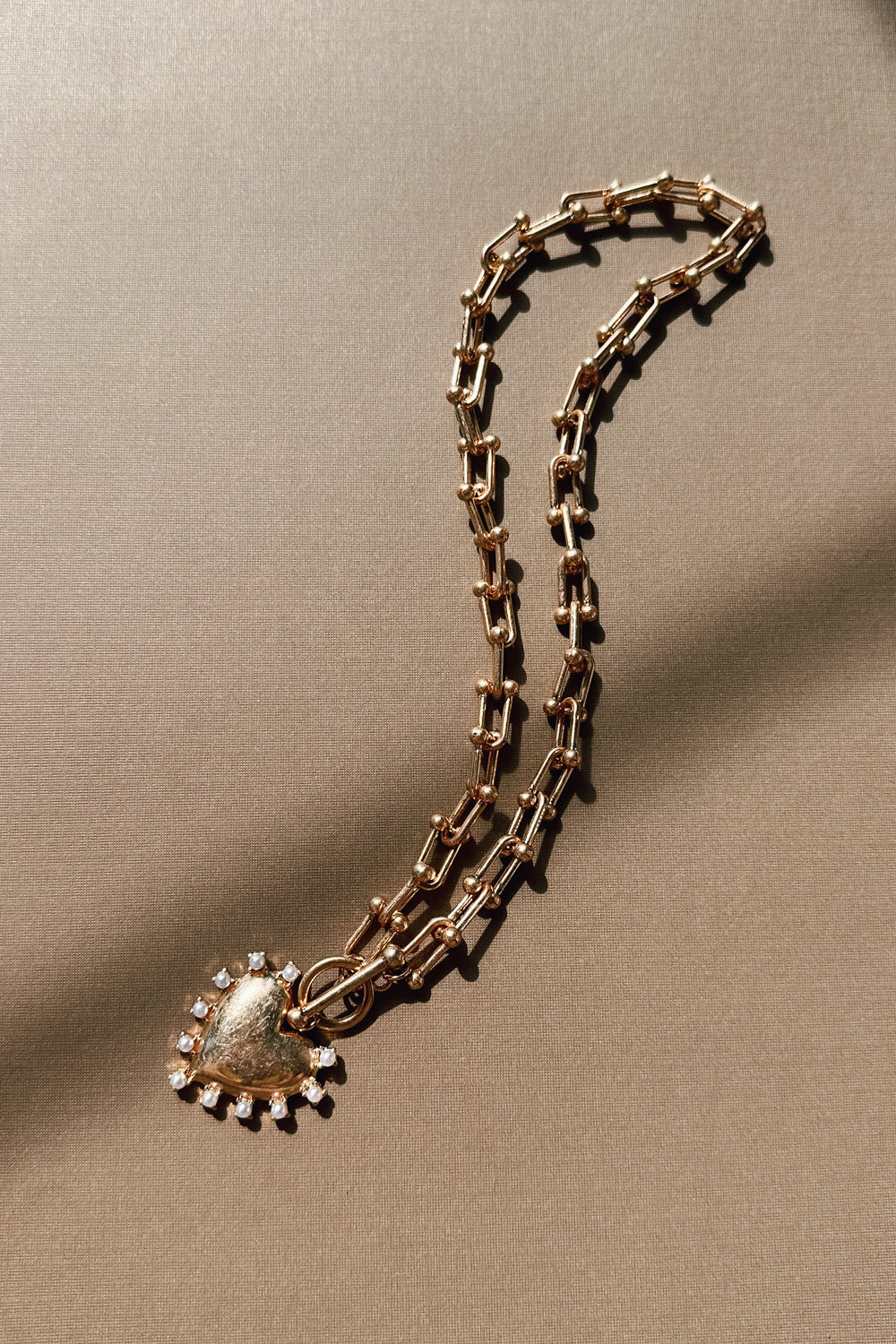 Kiara Gold Brushed Chain & Heart Necklace - Image 3
