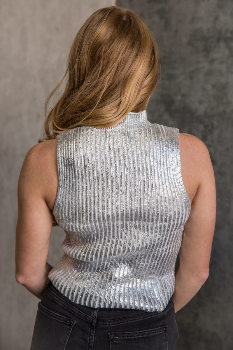 Kiara Metallic Silver Sleeveless Sweater - Image 6