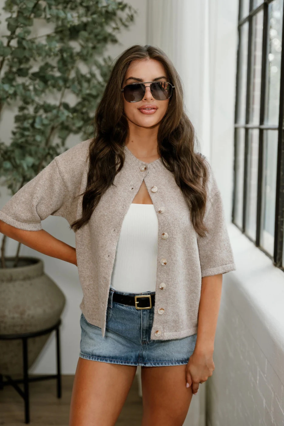 Kiara Mocha Short Sleeve Cardigan - Image 3